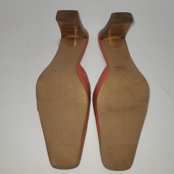 Danelle Women 8.5M Cone Heel Mules Coral Leather Boho Festival Y2K office Career - Picture 7 of 11